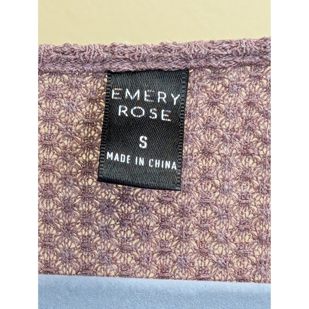 Emery Rose Womens Waffle Knit Henley Top S Purple V-Neck Short Sleeve Tee Casual - Picture 3 of 9